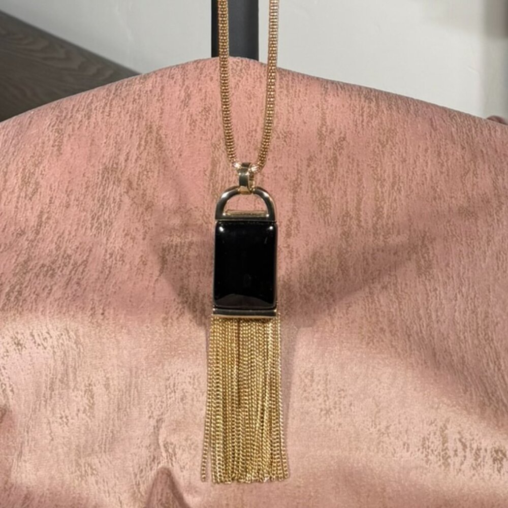 Charming Charlie Gold-Tone Black Tassel Pendant Necklace — 30" Chain